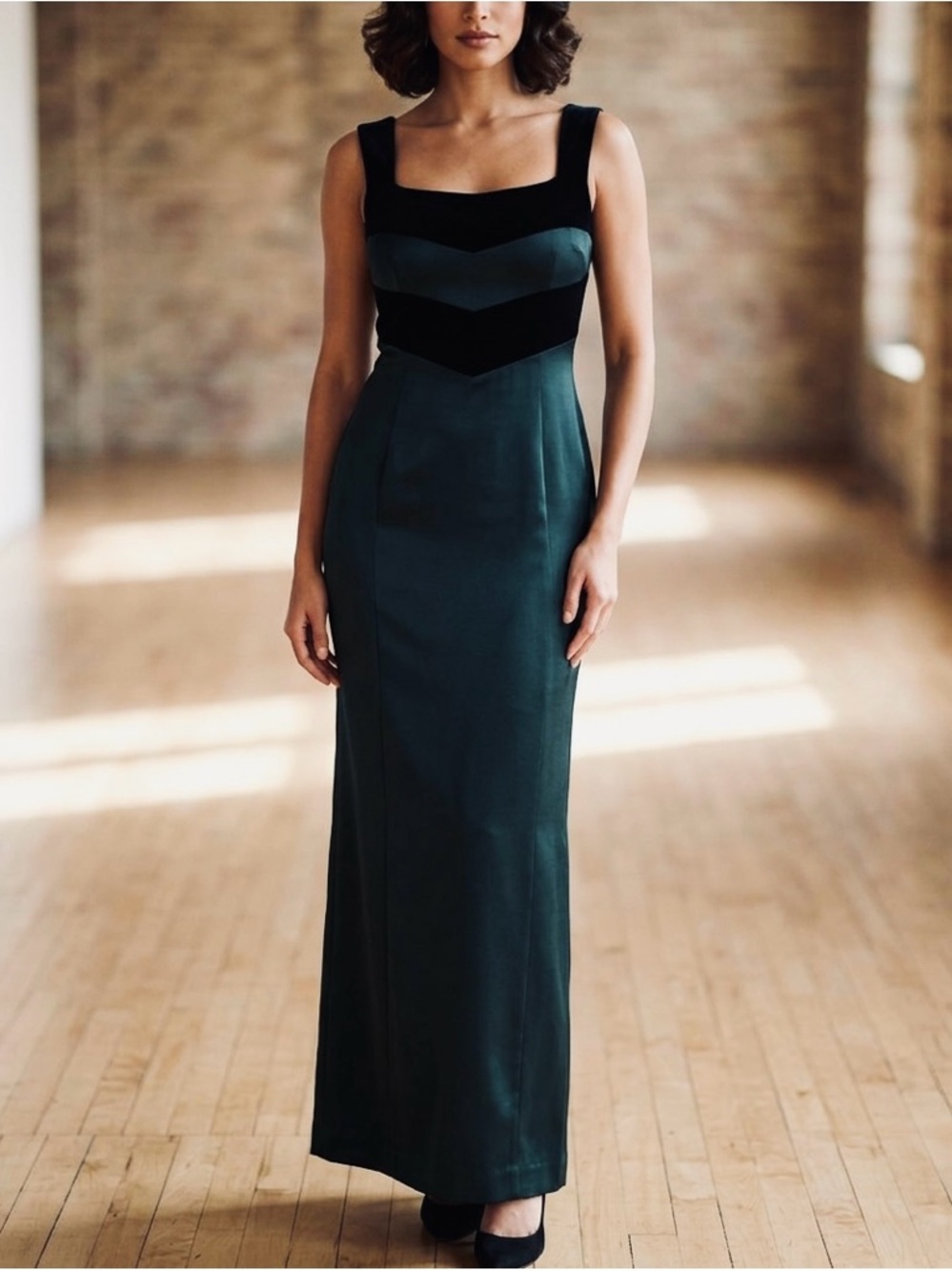 Jones New York Evening Straps Dress 4 Maxi Formal Party Velvet Bust Slit back